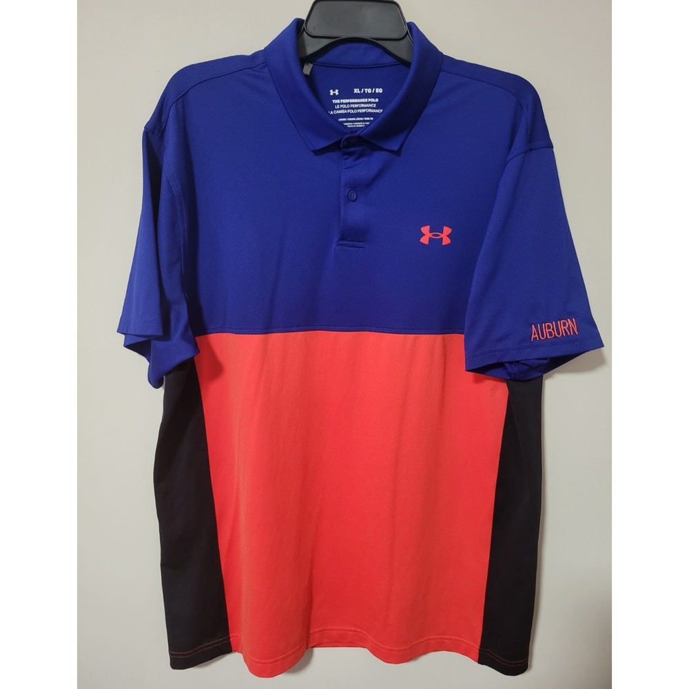 Under Armour Auburn Tigers Performance Polo Shirt Mens XL Blue Orange Colorblock
